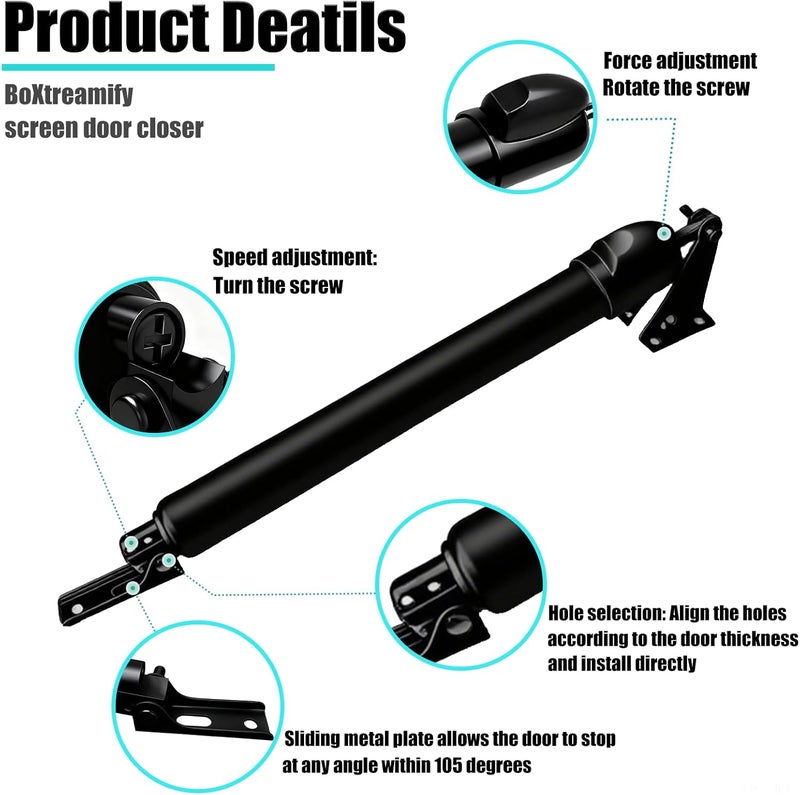 BoXtreamify Screen Door Closer,Storm Door Closer -Lasts for 10 Years Heavy Duty - for (Medium and Heavy Weight) Storm, Screen, & Security Doors - New Doors or Replacement for Previous Units (Black) - Image 5